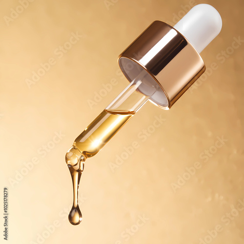 Image of gold serum in dropper 