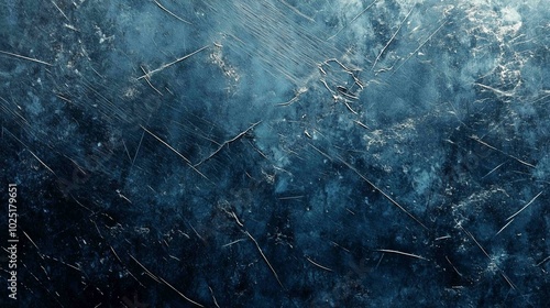 Dusty scratched and scanned old film texture of a metal surface, closeup; dark blue color for backgrounds
