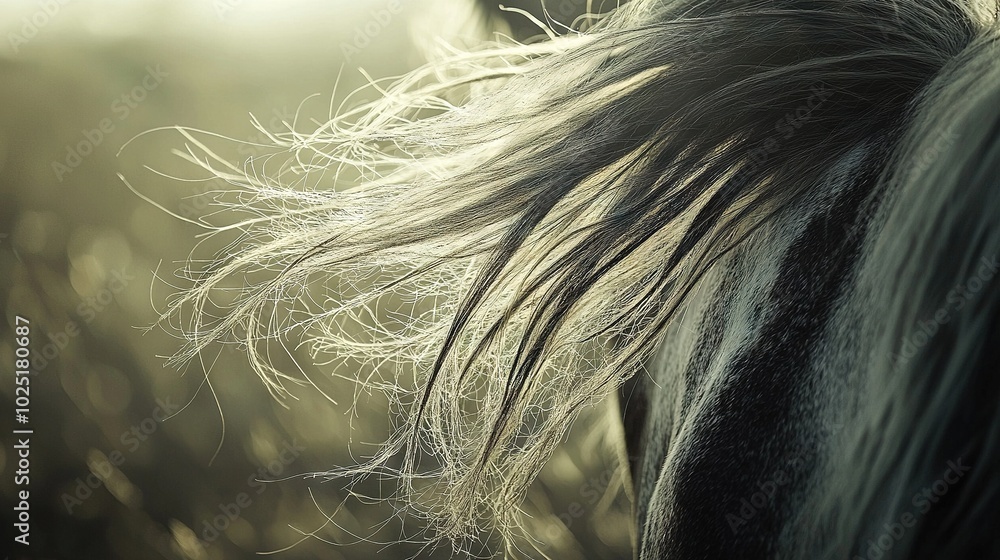 Fototapeta premium A close-up of a horse's mane with the wind blowing its hair in the wind