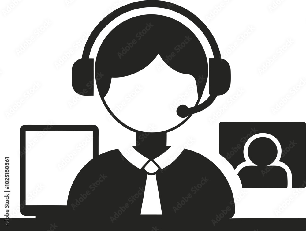 Call Center Representative Boy Icon Silhouette Vector Call Center Representative Boy Icon Silhouette Vector