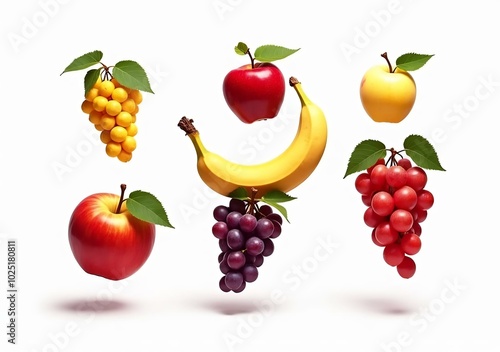 Mix of fresh fruits on white background, healthy food