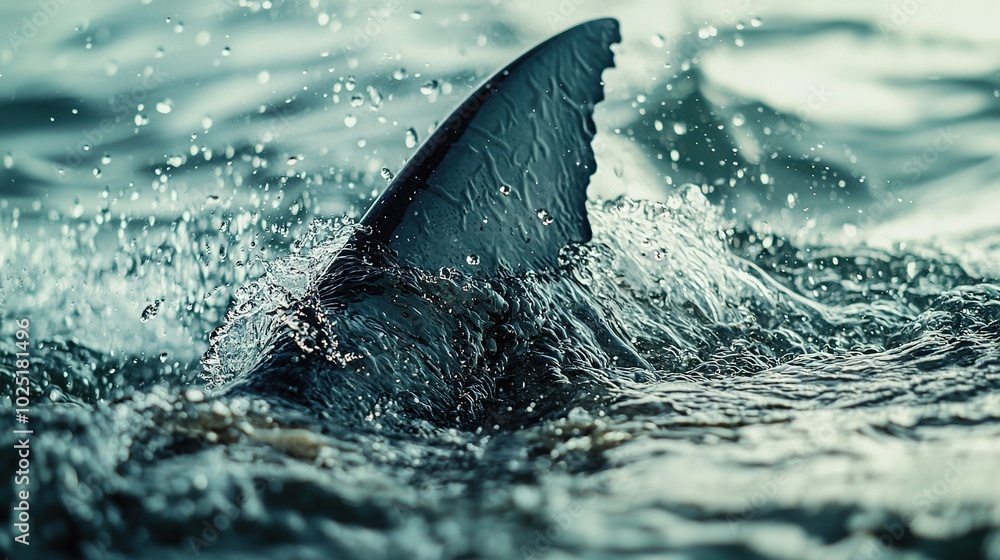 Fototapeta premium A shark's fin in close-up view surrounded by water