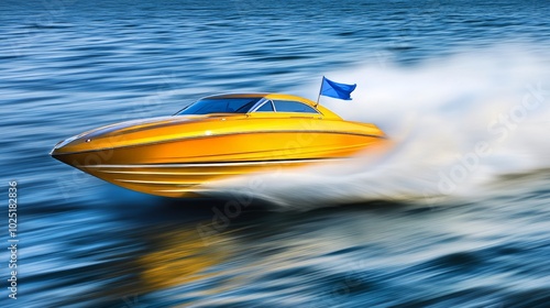 The yellow of a boat is a bright and vibrant contrast to the calm ocean water