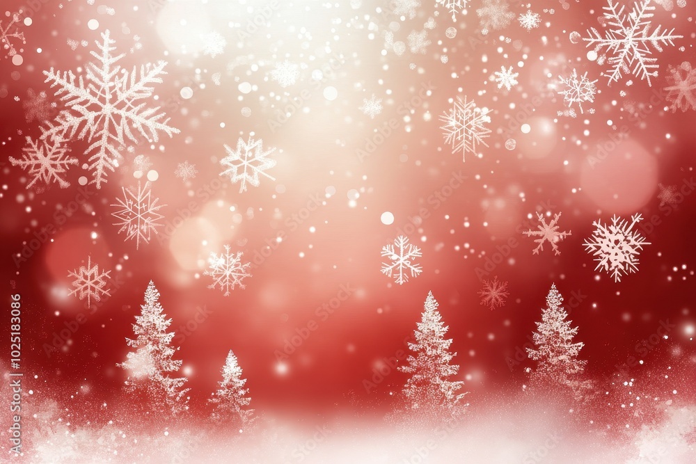 Red Christmas background with white snowflakes and silhouettes of trees, illustration Red Christmas background with white snowflakes and silhouettes of trees, illustration