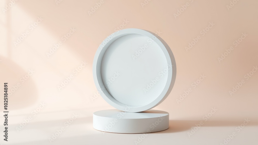 Podium for product presentation on soft light colour background.