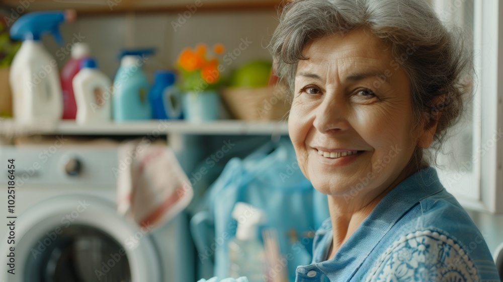 A woman is smiling and sitting in front of a washing machine A woman is smiling and sitting in front of a washing machine