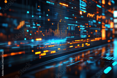 Digital Data Stream with Futuristic Lights