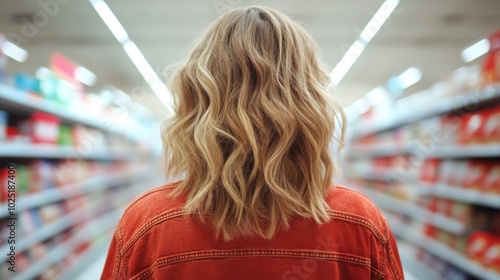 Woman doing the weekly grocery shopping, representing the necessity of managing household supplies and budgets