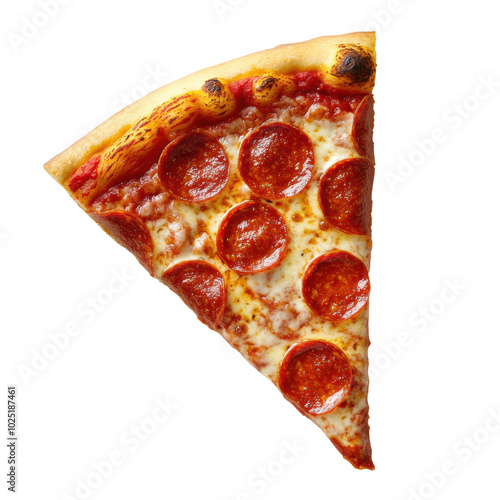 Pepperoni pizza slice isolated on transparent background.