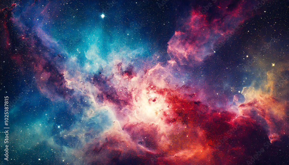 Vivid cosmic nebula with colorful gas and stars in a deep space setting, showcasing the beauty of the universe at night Vivid cosmic nebula with colorful gas and stars in a deep space setting, showcasing the beauty of the universe at night