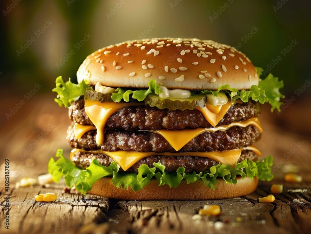 A juicy hamburger with melted cheese and lettuce. AI. A juicy hamburger with melted cheese and lettuce. AI.