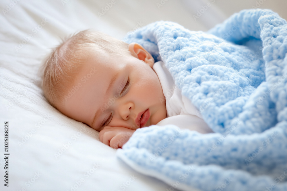 A Newborn Baby Boy Peacefully Sleeping In A Soft, Blue Blanket, Capturing His Delicate Features And Tiny Hands A Newborn Baby Boy Peacefully Sleeping In A Soft, Blue Blanket, Capturing His Delicate Features And Tiny Hands