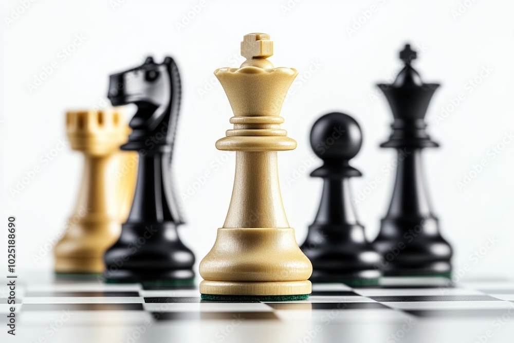 Black Knight on Chessboard with White and Black Pieces Black Knight on Chessboard with White and Black Pieces