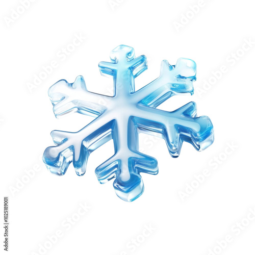 3D blue snowflake icon isolated on transparent background.