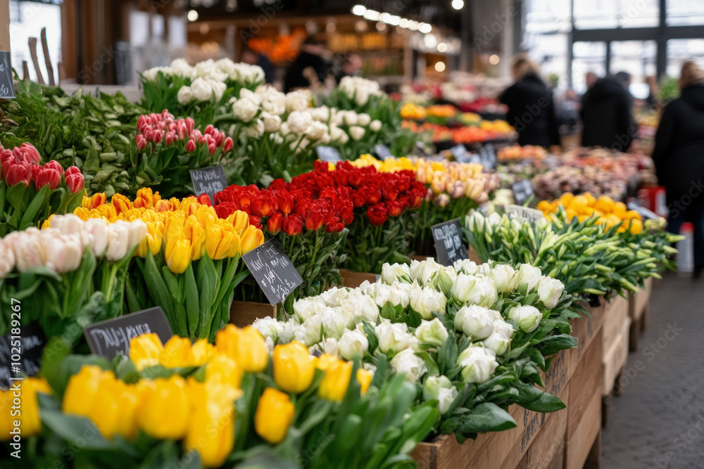 A Wide-Angle View Of A Bustling Paris Food Market, Showcasing Colorful Flower Stalls Alongside Gourmet Food Vendors, With Shoppers Exploring The Vibrant Atmosphere A Wide-Angle View Of A Bustling Paris Food Market, Showcasing Colorful Flower Stalls Alongside Gourmet Food Vendors, With Shoppers Exploring The Vibrant Atmosphere