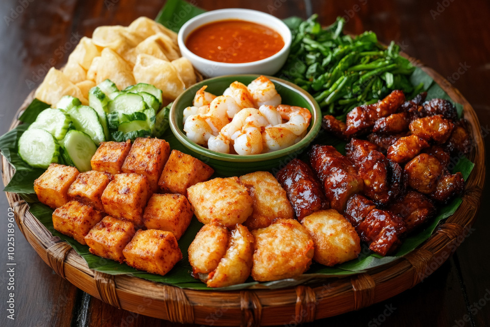 An Assortment Of Jeon (Korean Pancakes) Served Hot, Including Vegetable, Seafood, And Meat Variations, Displayed On A Decorative Platter With Dipping Sauce An Assortment Of Jeon (Korean Pancakes) Served Hot, Including Vegetable, Seafood, And Meat Variations, Displayed On A Decorative Platter With Dipping Sauce