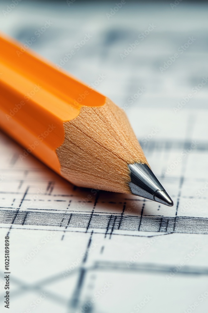 Close-Up of Pencil on Technical Drawing Close-Up of Pencil on Technical Drawing