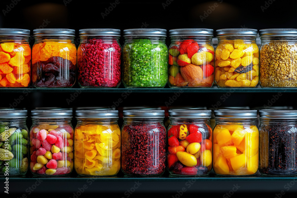 An Image Of A Neatly Organized Food Storehouse Filled With Shelves Of Canned Goods, Grains, And Dried Fruits, Showcasing Long-Term Food Storage An Image Of A Neatly Organized Food Storehouse Filled With Shelves Of Canned Goods, Grains, And Dried Fruits, Showcasing Long-Term Food Storage