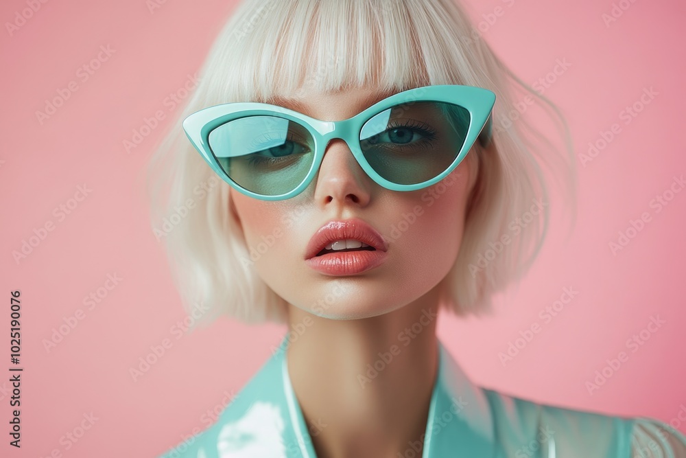 White-Haired Model with Retro Sunglasses White-Haired Model with Retro Sunglasses