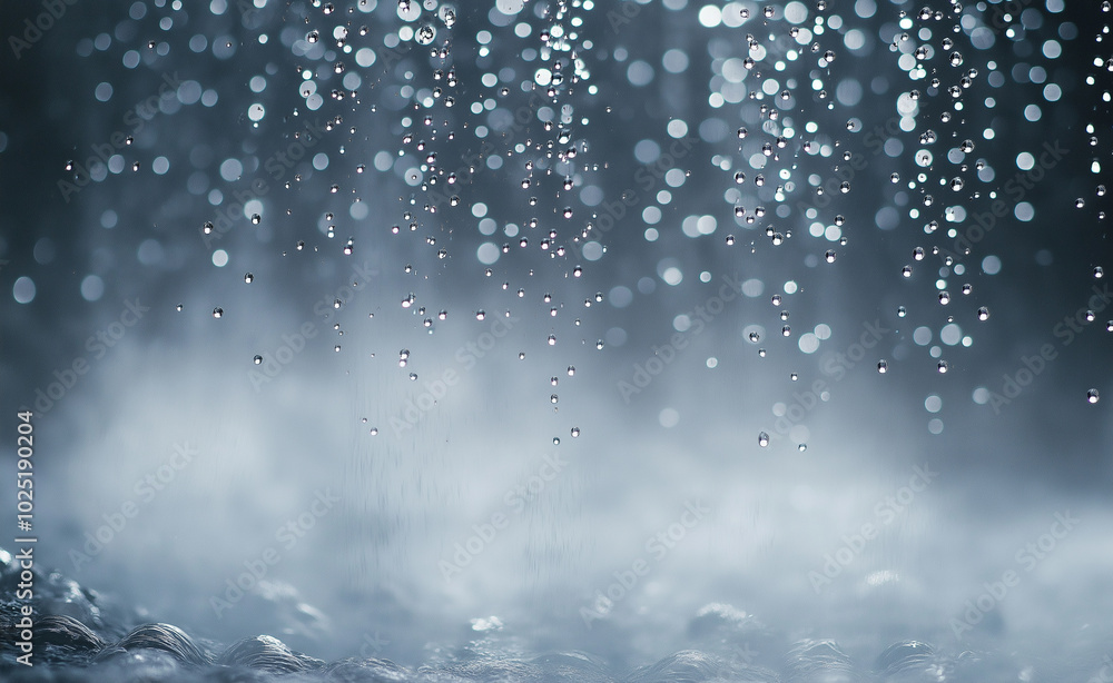 Obraz premium A refreshing rainfall showerhead with water streaming down surrounded by steamy mist.