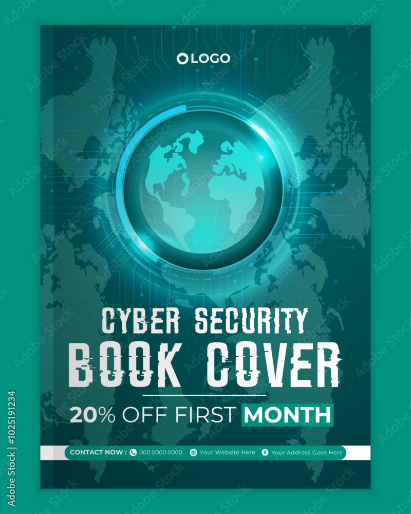 Obraz premium Cyber security modern book cover or flyer template, Cybersecurity Information safety booklet design or flyer
