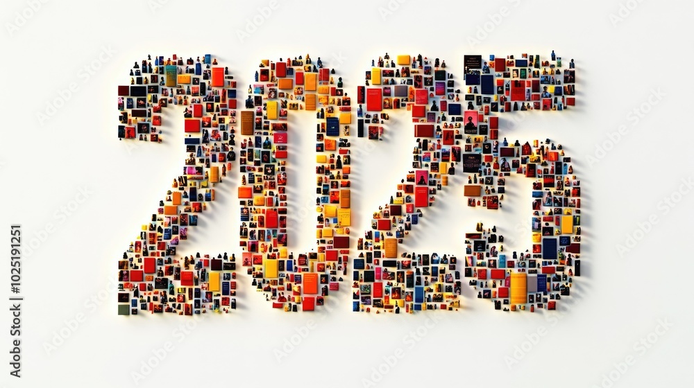 Mosaic Number 2025 Formed by Tiny Icon Illustrations Mosaic Number 2025 Formed by Tiny Icon Illustrations