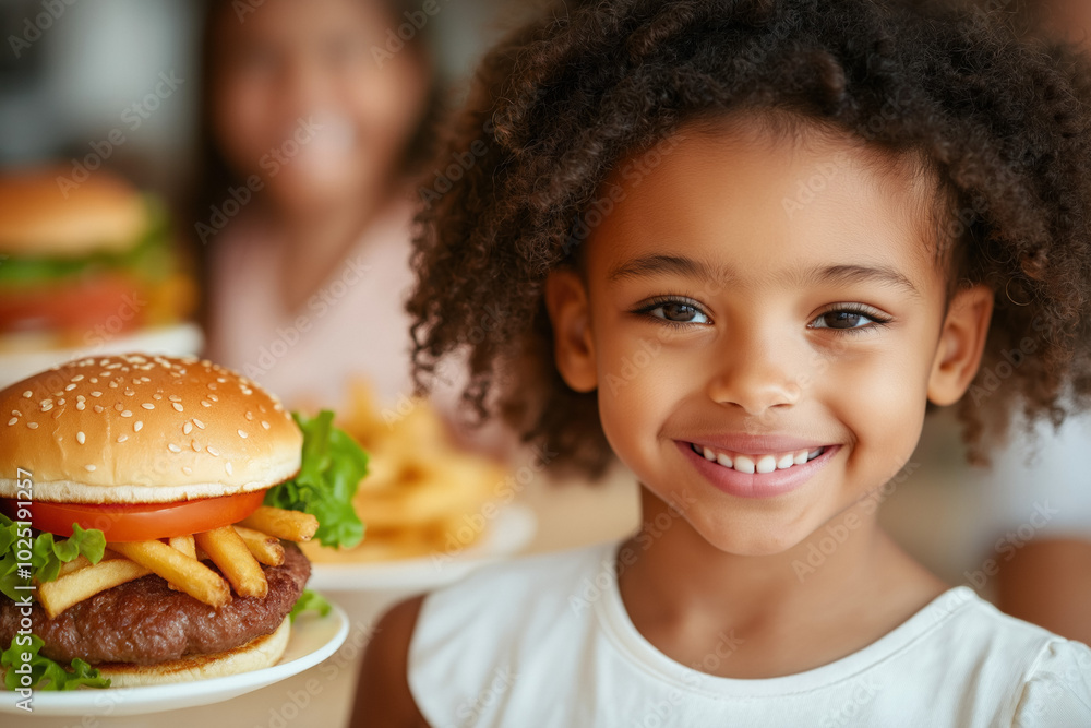 Children Happily Munching On Hamburgers And Fries At A Fast-Food Restaurant, Showcasing The Indulgence Of Fast Food Children Happily Munching On Hamburgers And Fries At A Fast-Food Restaurant, Showcasing The Indulgence Of Fast Food