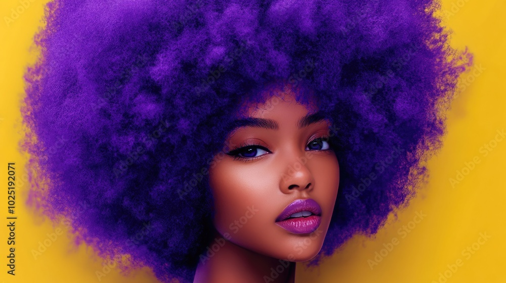 Close-Up Portrait of a Woman with Purple Afro Hair Close-Up Portrait of a Woman with Purple Afro Hair