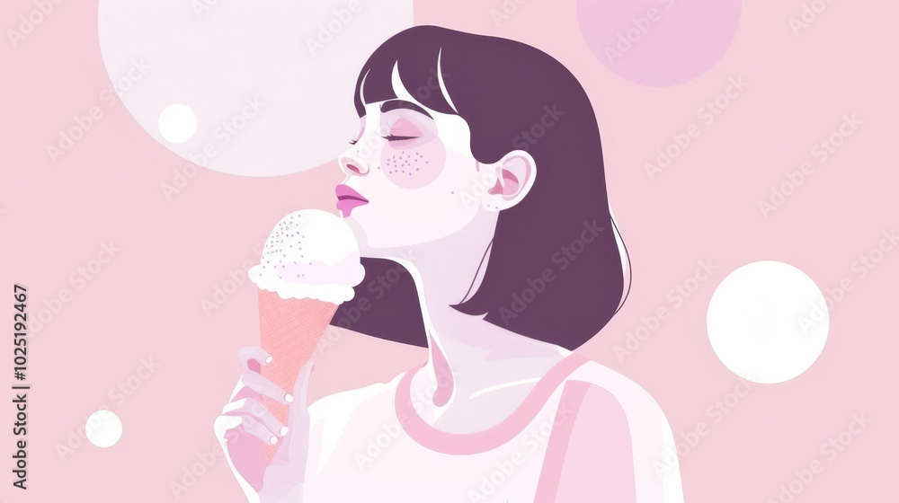 A woman is holding an ice cream cone and is about to take a bite A woman is holding an ice cream cone and is about to take a bite