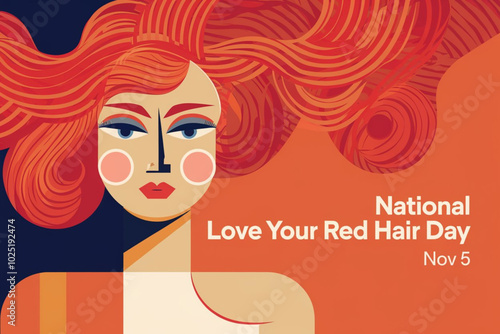 National Love Your Red Hair Day vibrant illustration featuring a bold red-haired woman for November 5th

