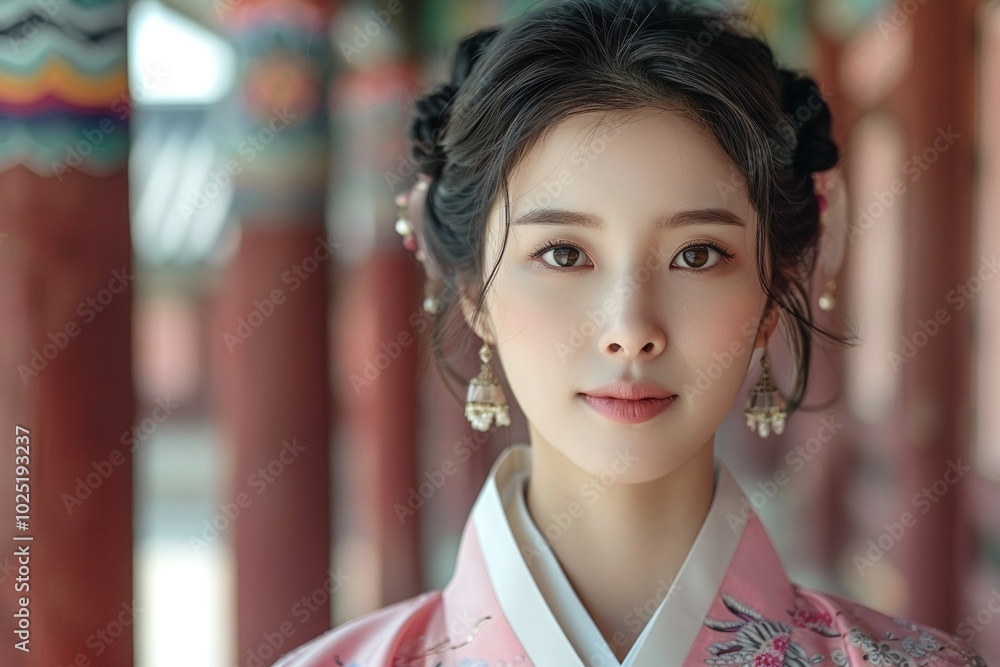 Beautiful close-up portrait of a Korean woman in a pink hanbok, showcasing traditional elegance and grace. Perfect for cultural, beauty, and fashion themes with space for text.
Beautiful close-up portrait of a Korean woman in a pink hanbok, showcasing traditional elegance and grace. Perfect for cultural, beauty, and fashion themes with space for text.