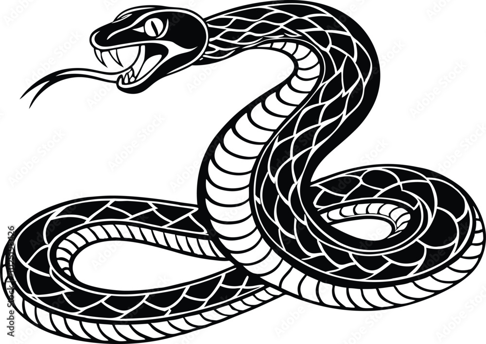 Fototapeta premium black and white snake silhouette vector illustration.