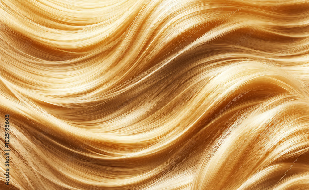 Golden wavy hair texture, showing smooth, flowing strands in a close-up. Golden wavy hair texture, showing smooth, flowing strands in a close-up.