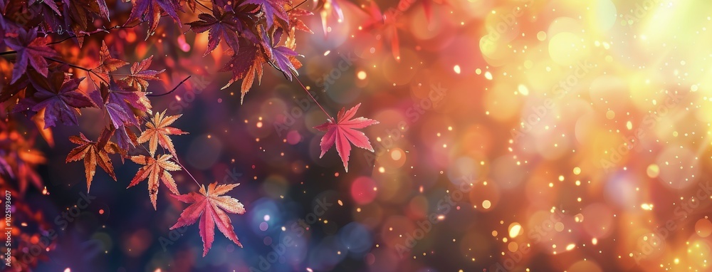 Fototapeta premium Vibrant Red Maple Leaves Against a Blurry Autumn Background