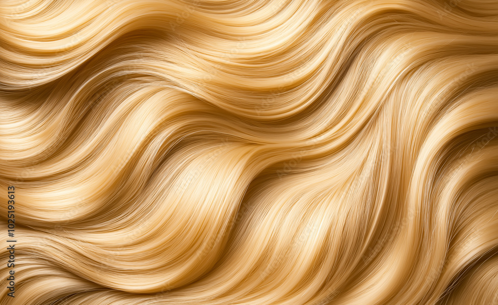 Golden wavy hair texture, showing smooth, flowing strands in a close-up. Golden wavy hair texture, showing smooth, flowing strands in a close-up.