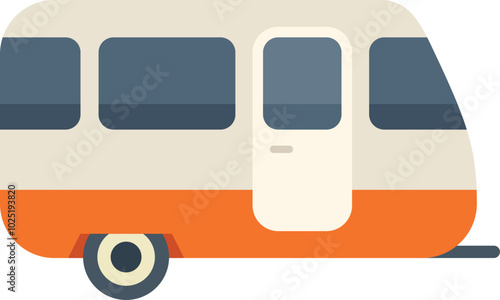 Orange and beige camper trailer for road trip, camping vacation and outdoor adventure, isolated vector illustration