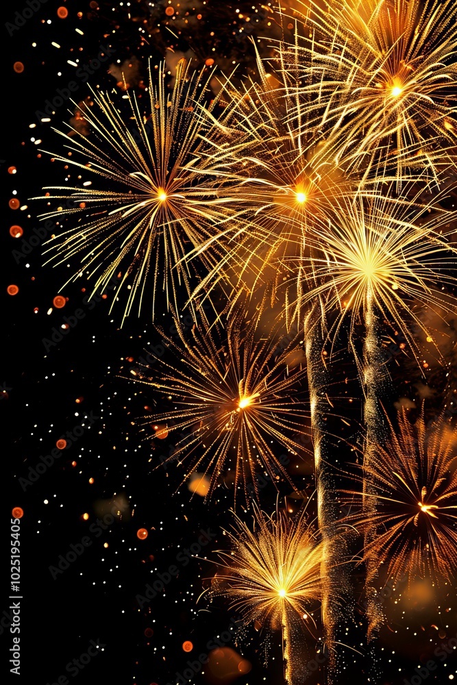gold bokeh lights and fireworks banner on black background gold bokeh lights and fireworks banner on black background