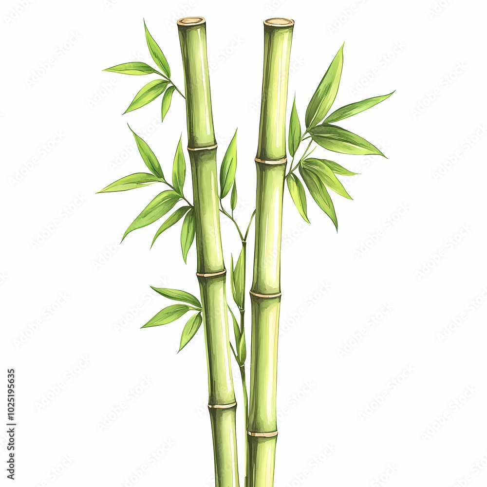 Naklejka premium Bamboo Stalks Watercolor Botanical Illustration