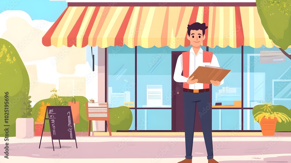 Confident Small Business Owner in Front of Shop Confident Small Business Owner in Front of Shop