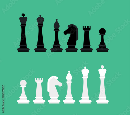 Chess set. Pawn and rook chess pieces. Symbol Horse and bishop. Icon king and queen