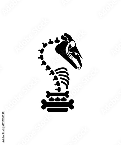 Chess Knight Skeleton isolated. Deadly chess pieces bones and skulls.