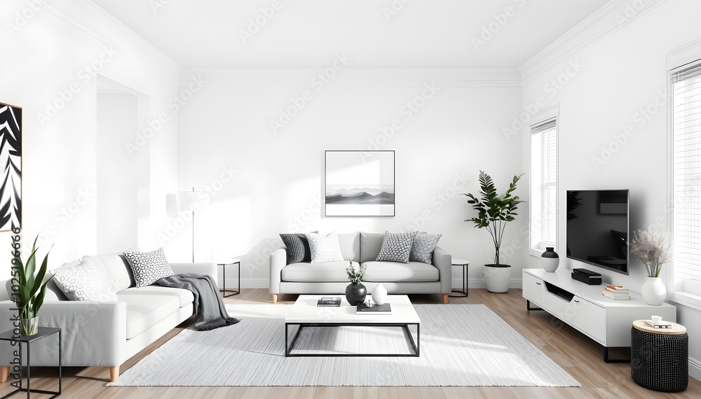 Fototapeta premium Monochromatic Minimalist Living Room