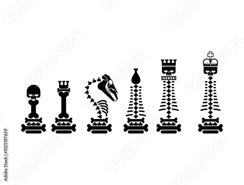 Chess Pawn Skeleton set. Deadly chess pieces bones and skulls.