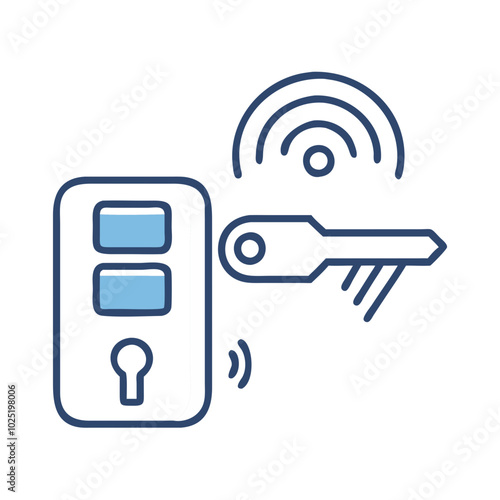 Smart keyless entry icon with key and wireless signal illustration
