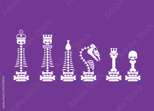 Chess Pawn Skeleton set. Deadly chess pieces bones and skulls.