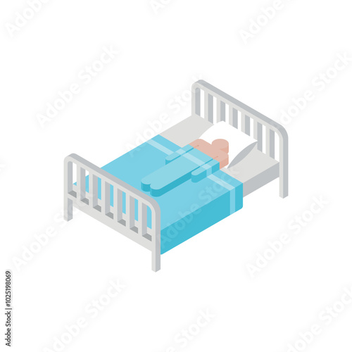 Bed and sleeping person on it symbol. Sleeping person icon