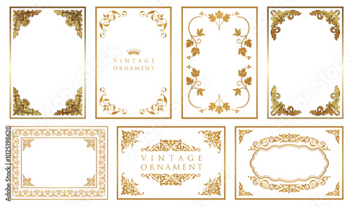 Decorative vector frames and borders. Vintage floral ornament, gold photo frame..eps
