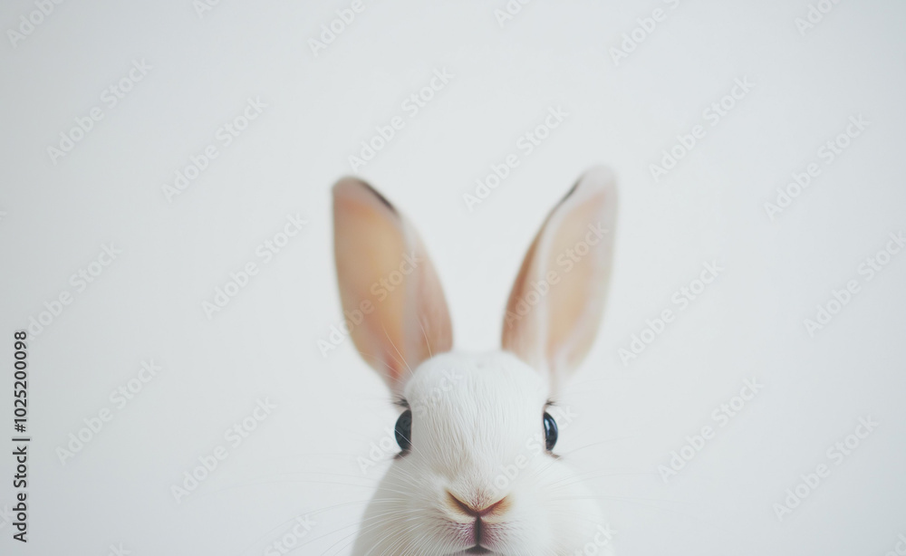 Front-facing portrait of a cute rabbit staring directly at the camera, isolated on a plain white background. Front-facing portrait of a cute rabbit staring directly at the camera, isolated on a plain white background.