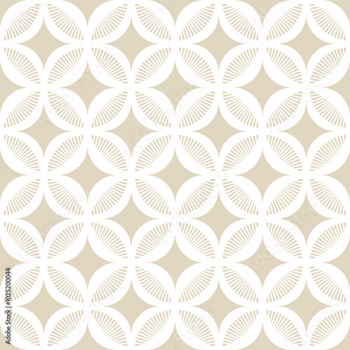 Beige Bohemian Abstract Geometric Circle Stars Seamless Vector Repeat Pattern