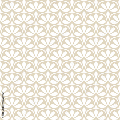 Classic Minimal Art Deco Flower Scale Vintage Seamless Vector Repeat Pattern